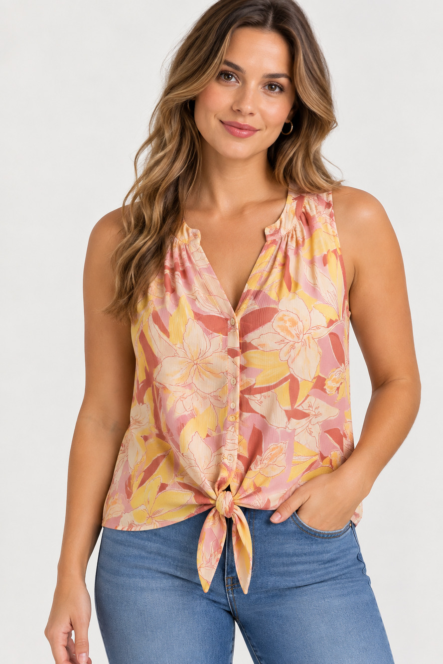 Nine West Floral Tie Front Blouse Size XS